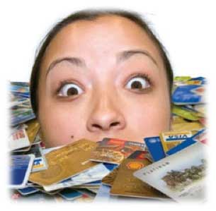 Lady drowing in credit card debt